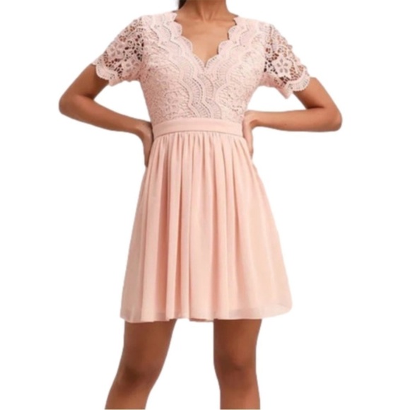 Lulus Dresses & Skirts - Lulus Blush Lace Skater Dress, M